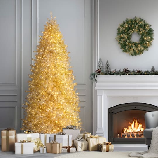 9ft. Pre-Lit Platinum Metallic Artificial Christmas Tree, White LED Lights